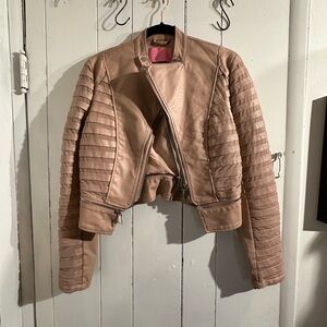 Akira faux leathered tan jacket with zipper accents
